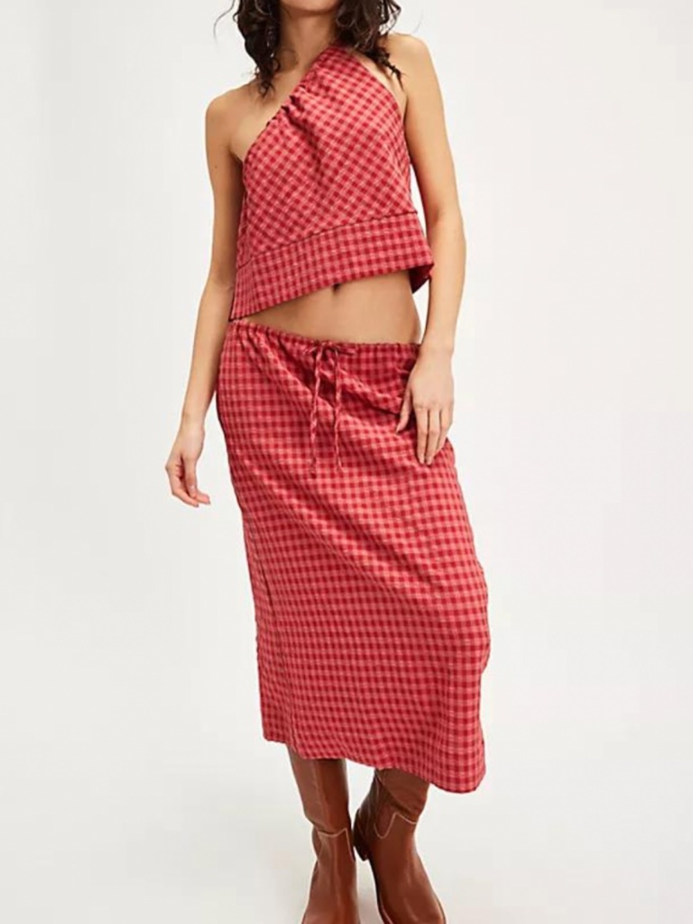 Free People Red Gingham Midi Skirt Set